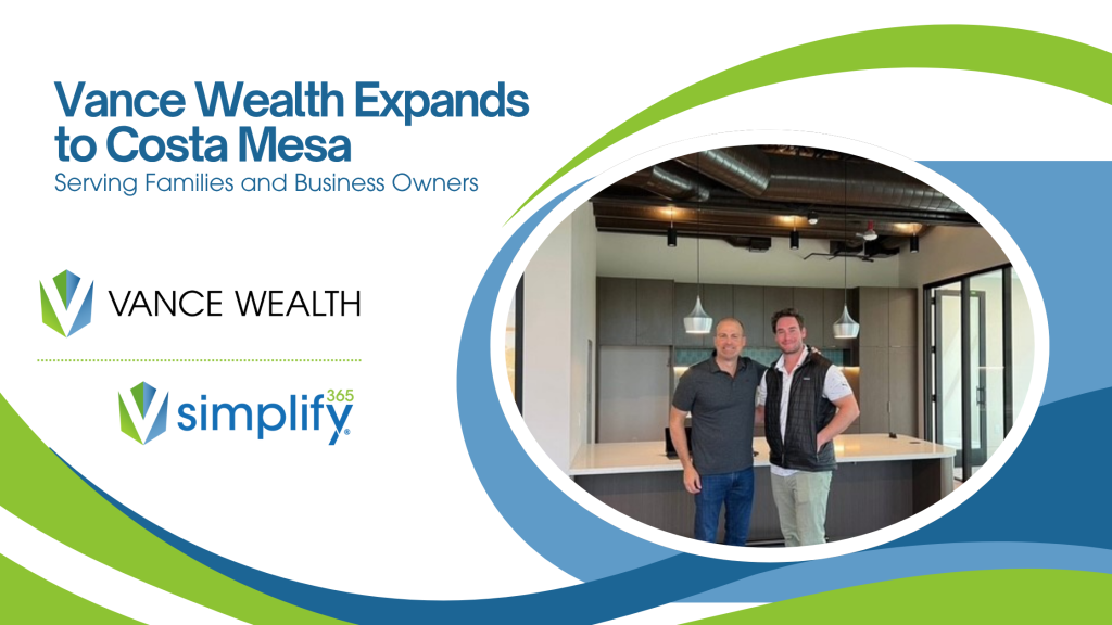 John Vance and Tyler Tilton standing inside the new Vance Wealth Costa Mesa financial planning office