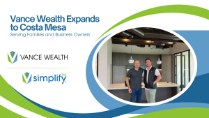 John Vance and Tyler Tilton standing inside the new Vance Wealth Costa Mesa financial planning office