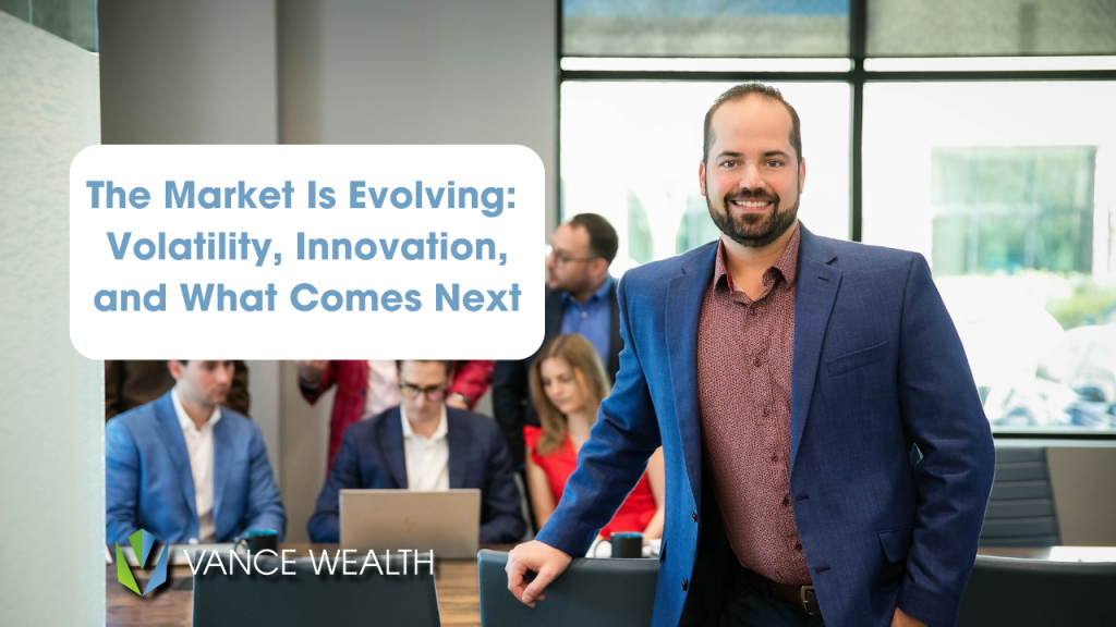 Financial advisor presenting Q1 2026 market update on volatility, innovation, and long-term investing outlook